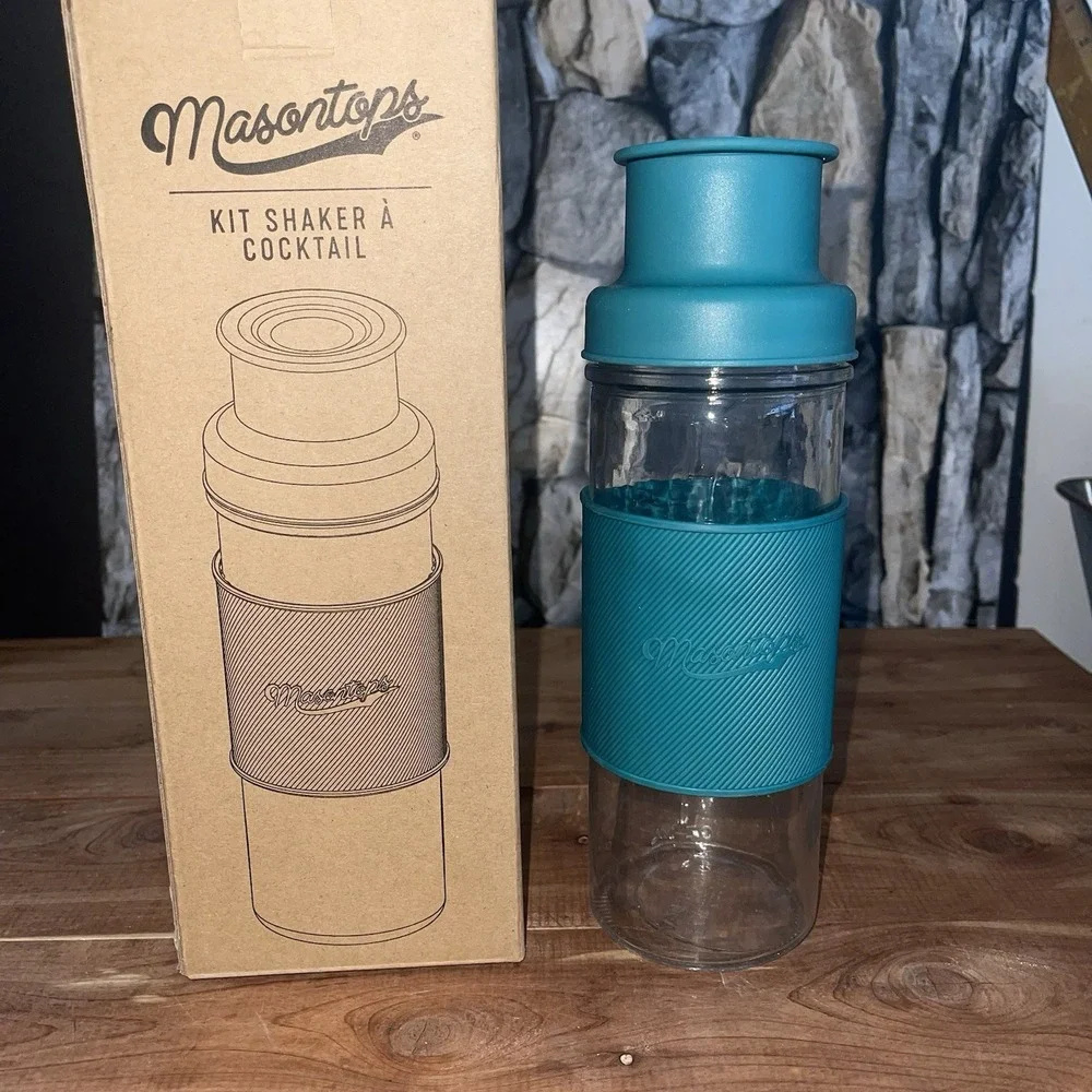 New In Box MasonTops Mason Jar Cocktail Shaker Kit Shaker + Multifunctional Fork